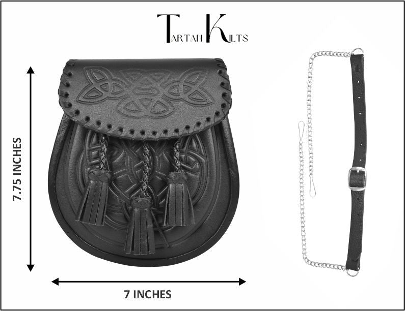 Premium Leather Sporran for Men - Ideal Kilt Accessories for Men, Scottish Kilt Sporran with Chain Belt Art # 5