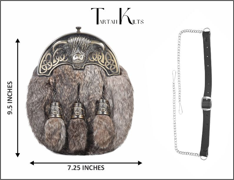 Premium Leather Sporran for Men - Ideal Kilt Accessories for Men, Scottish Kilt Sporran with Chain Belt Art # 2