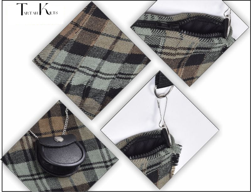 Traditional Scottish Women Tartan Bag Pleated Crossbody Purse - Adjustable Straps, Zip Closure Black Watch Weathered Tartan