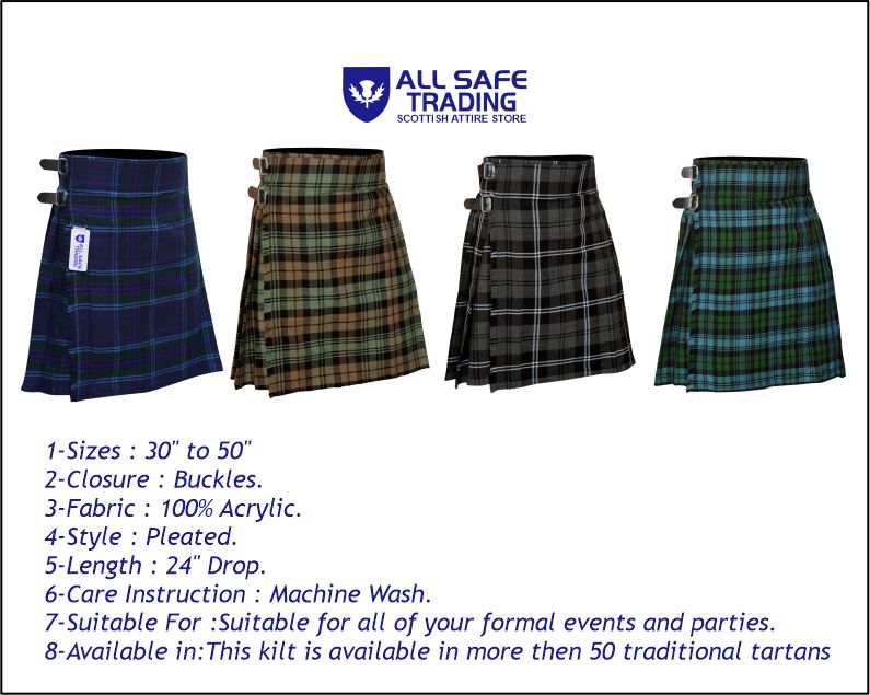 Men's 5 Yard Scottish Tartan Kilt, Highland Wedding Kilt, Spirit of Scotland Tartan Kilt