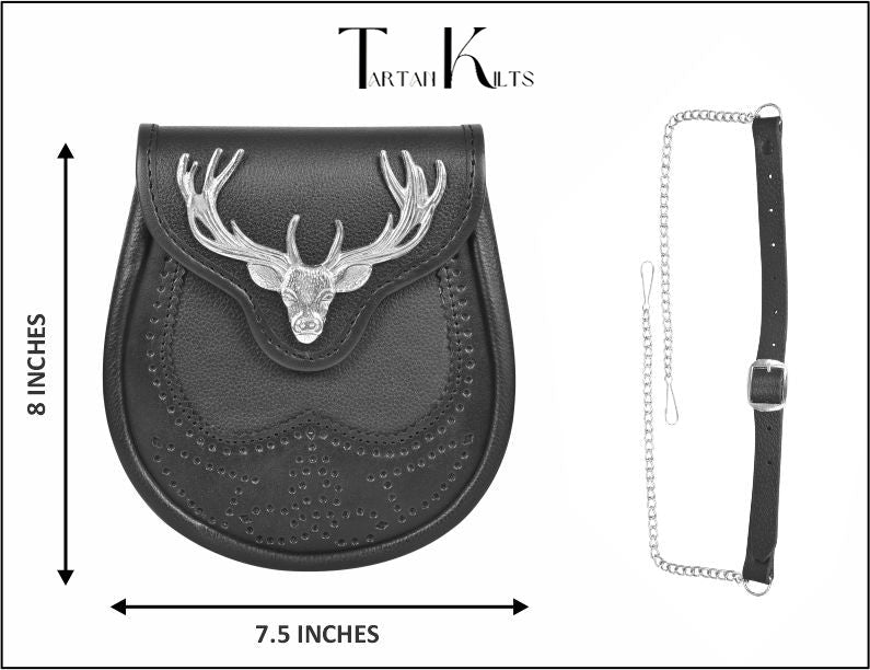 Premium Leather Sporran for Men - Ideal Kilt Accessories for Men, Scottish Kilt Sporran with Chain Belt Art # 6