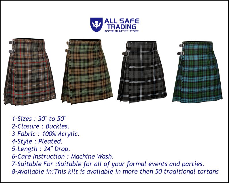 Men's 5 Yard Scottish Tartan Kilt, Highland Wedding Kilt, Mackenzie Weathered Tartan Kilt