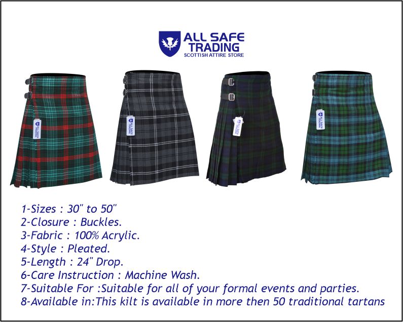 Men's 8 Yard Kilt for Men, Men's Deluxe Kilt, Scottish Tartan Kilt, Highland Wedding Kilt, Ross Hunting Kilt