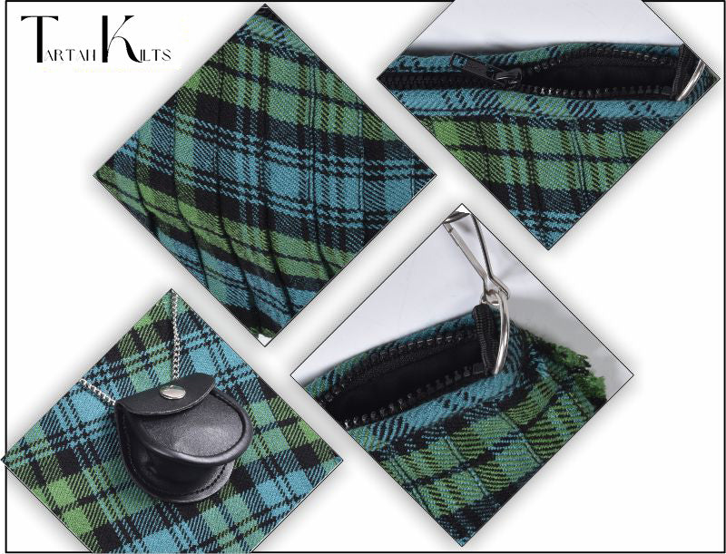 Traditional Scottish Women Tartan Bag Pleated Crossbody Purse - Adjustable Straps, Zip Closure Campbell Ancient Tartan