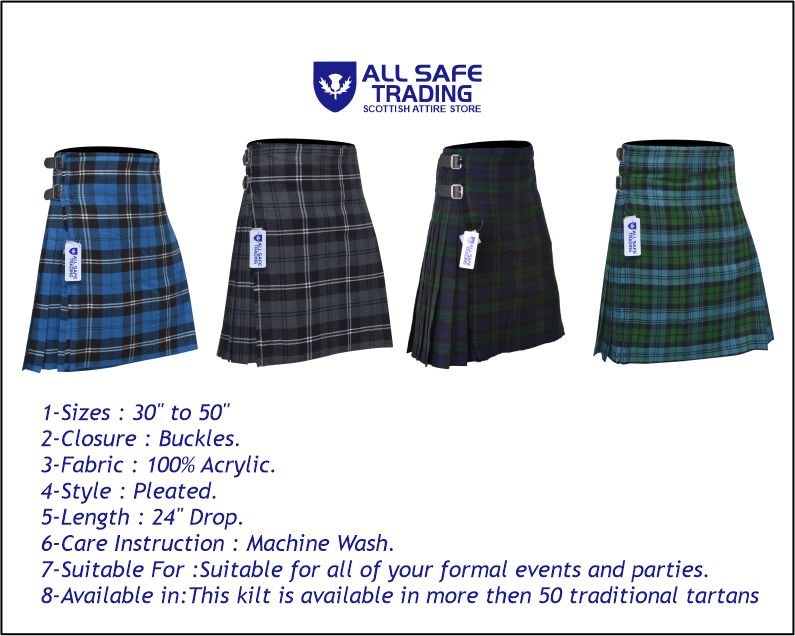 Men's 8 Yard Kilt for Men, Men's Deluxe Kilt, Scottish Tartan Kilt, Highland Wedding Kilt, Blue Ramsay Kilt
