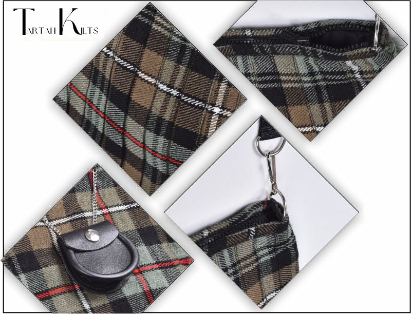 Traditional Scottish Women Tartan Bag Pleated Crossbody Purse - Adjustable Straps, Zip Closure Mackenzie Weathered Tartan