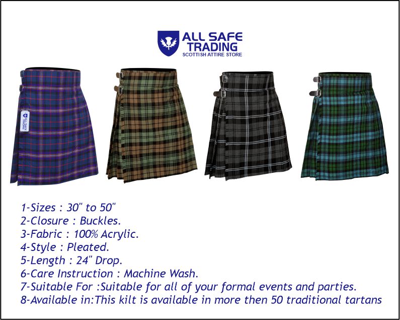 Men's 5 Yard Scottish Tartan Kilt, Highland Wedding Kilt, Masonic Tartan Kilt