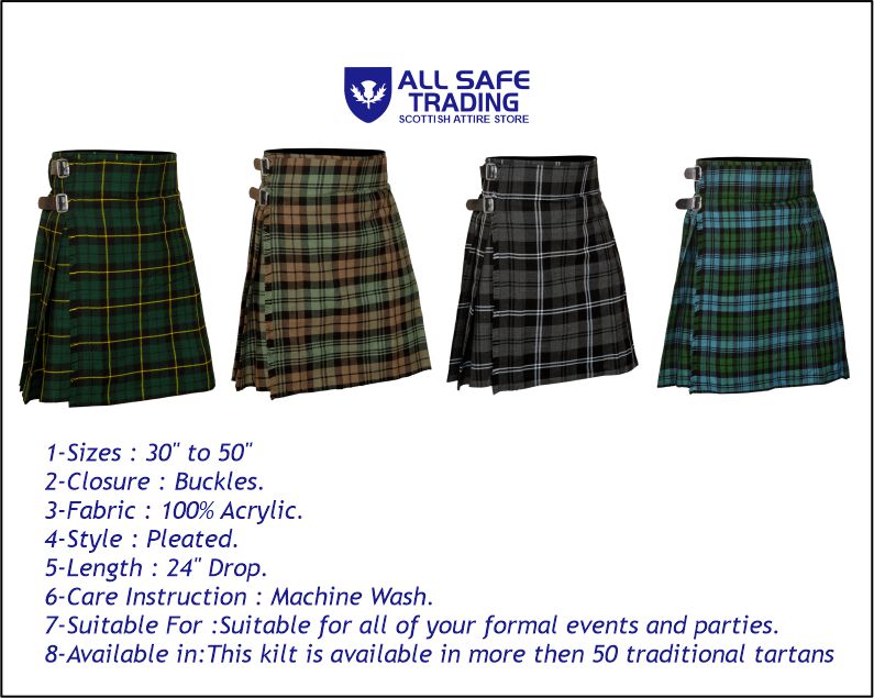 Men's 5 Yard Scottish Tartan Kilt, Highland Wedding Kilt, Wallace Hunting Tartan Kilt