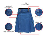 Men's Deluxe Utility Denim Kilt - Modern Utility Kilt for Men, Authentic Jean Kilts with Tactical Style