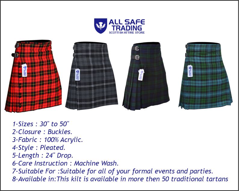 Men's 8 Yard Kilt for Men, Men's Deluxe Kilt, Scottish Tartan Kilt, Highland Wedding Kilt, Wallace Kilt