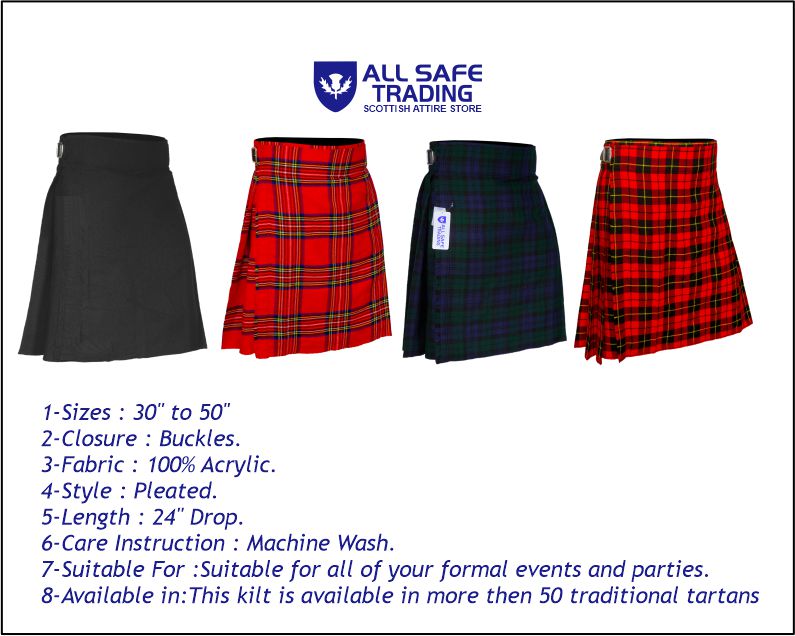 Authentic Scottish Men's Tartan Kilts - Highland Light Weight Value Kilt Embrace Your Heritage with Comfort Plain Black Tartan Kilt