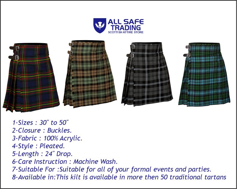 Men's 5 Yard Scottish Tartan Kilt, Highland Wedding Kilt, Maclaren Tartan Kilt