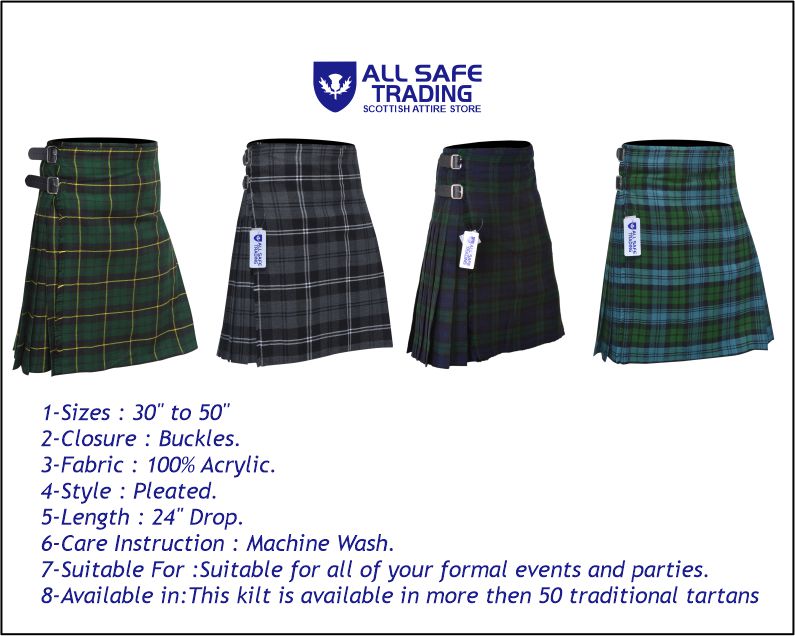 Men's 8 Yard Kilt for Men, Men's Deluxe Kilt, Scottish Tartan Kilt, Highland Wedding Kilt, Wallace Hunting Kilt