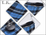 Traditional Scottish Women Tartan Bag Pleated Crossbody Purse - Adjustable Straps, Zip Closure Blue Ramsay Tartan