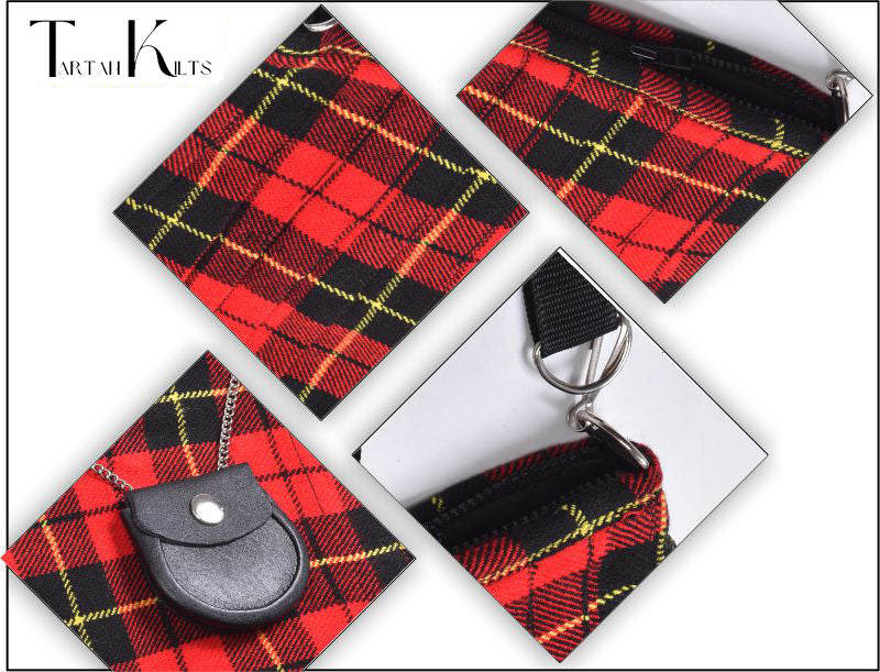 Traditional Scottish Women Tartan Bag Pleated Crossbody Purse - Adjustable Straps, Zip Closure Wallace Tartan
