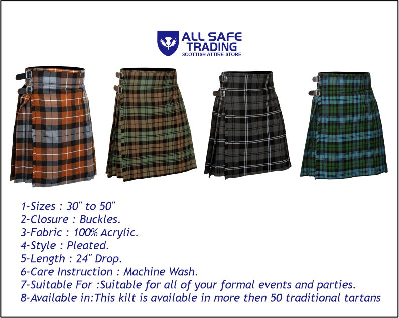 Men's 5 Yard Scottish Tartan Kilt, Highland Wedding Kilt, Granite Tartan Kilt