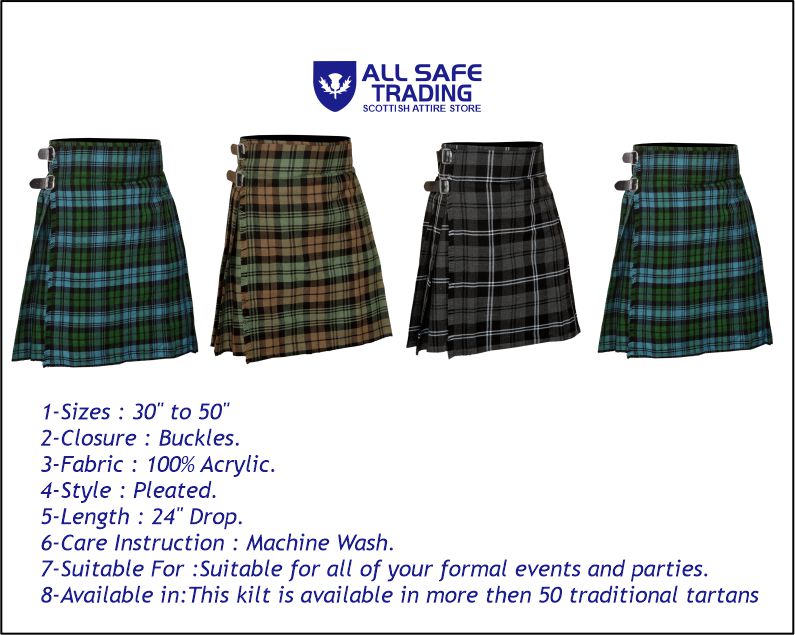 Men's 5 Yard Scottish Tartan Kilt, Highland Wedding Kilt, Campbell Ancient Tartan Kilt