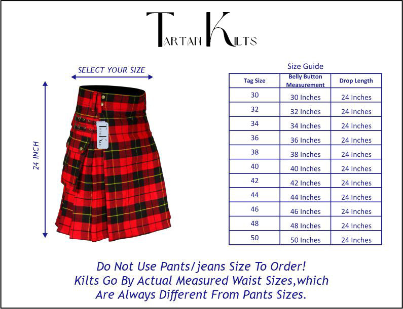 Scottish Men's Modern Wallace 16oz Tartan Pockets Utility Kilt, Cargo Kilt
