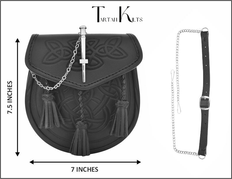 Premium Leather Sporran for Men - Ideal Kilt Accessories for Men, Scottish Kilt Sporran with Chain Belt Art # 10