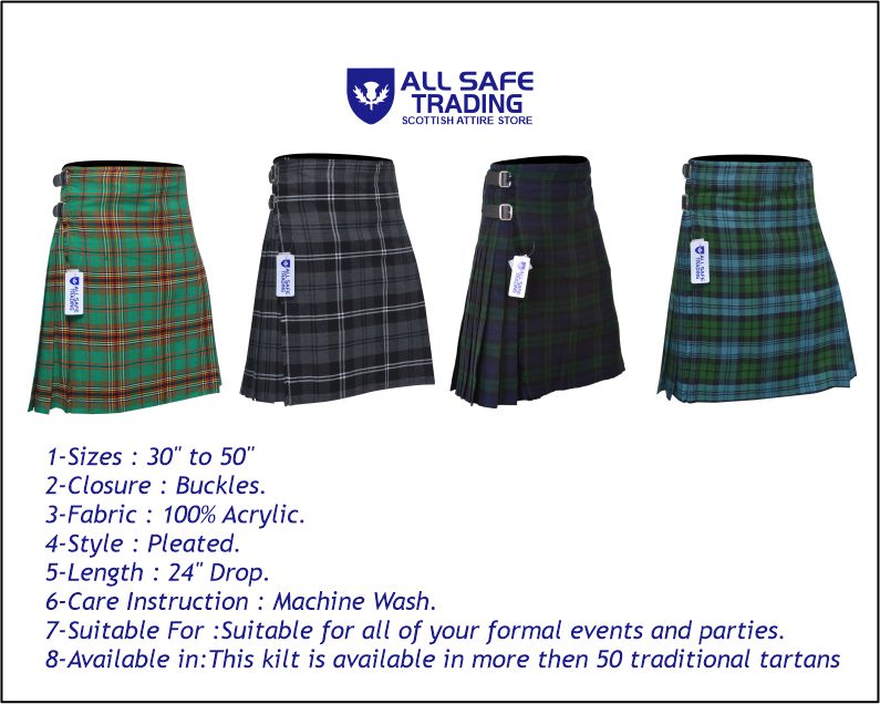 Men's 8 Yard Kilt for Men, Men's Deluxe Kilt, Scottish Tartan Kilt, Highland Wedding Kilt, Tara Murphy Kilt