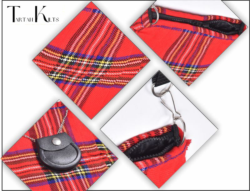 Traditional Scottish Women Tartan Bag Pleated Crossbody Purse - Adjustable Straps, Zip Closure Royal Stewart Tartan
