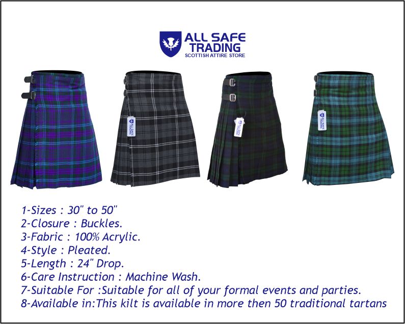 Men's 8 Yard Kilt for Men, Men's Deluxe Kilt, Scottish Tartan Kilt, Highland Wedding Kilt, Spirit of Scotland Kilt