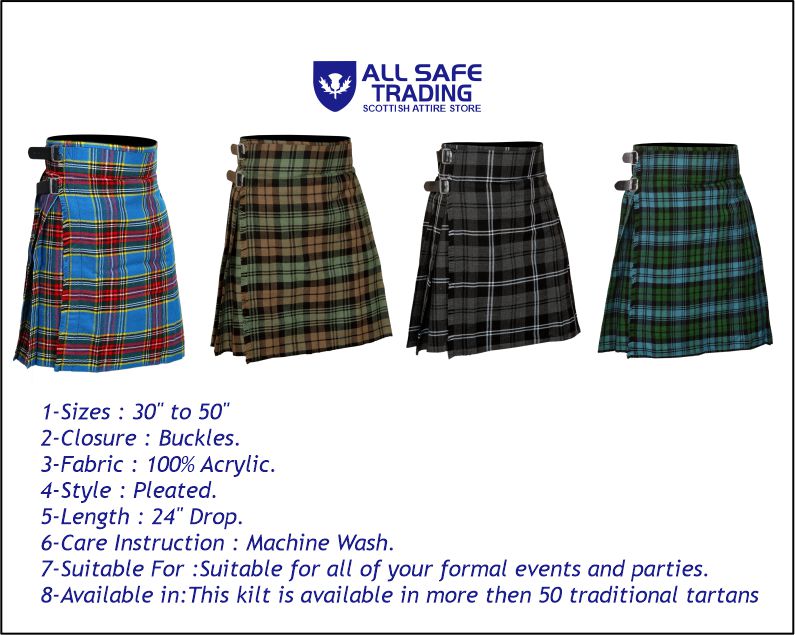 Men's 5 Yard Scottish Tartan Kilt, Highland Wedding Kilt, Macbeth Tartan Kilt