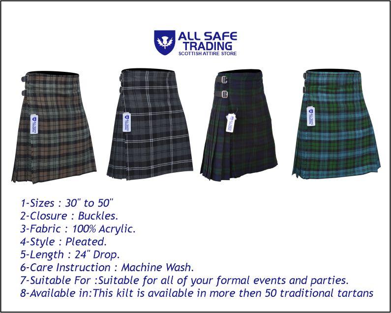 Men's 8 Yard Kilt for Men, Men's Deluxe Kilt, Scottish Tartan Kilt, Highland Wedding Kilt, Black Watch Weathered Kilt