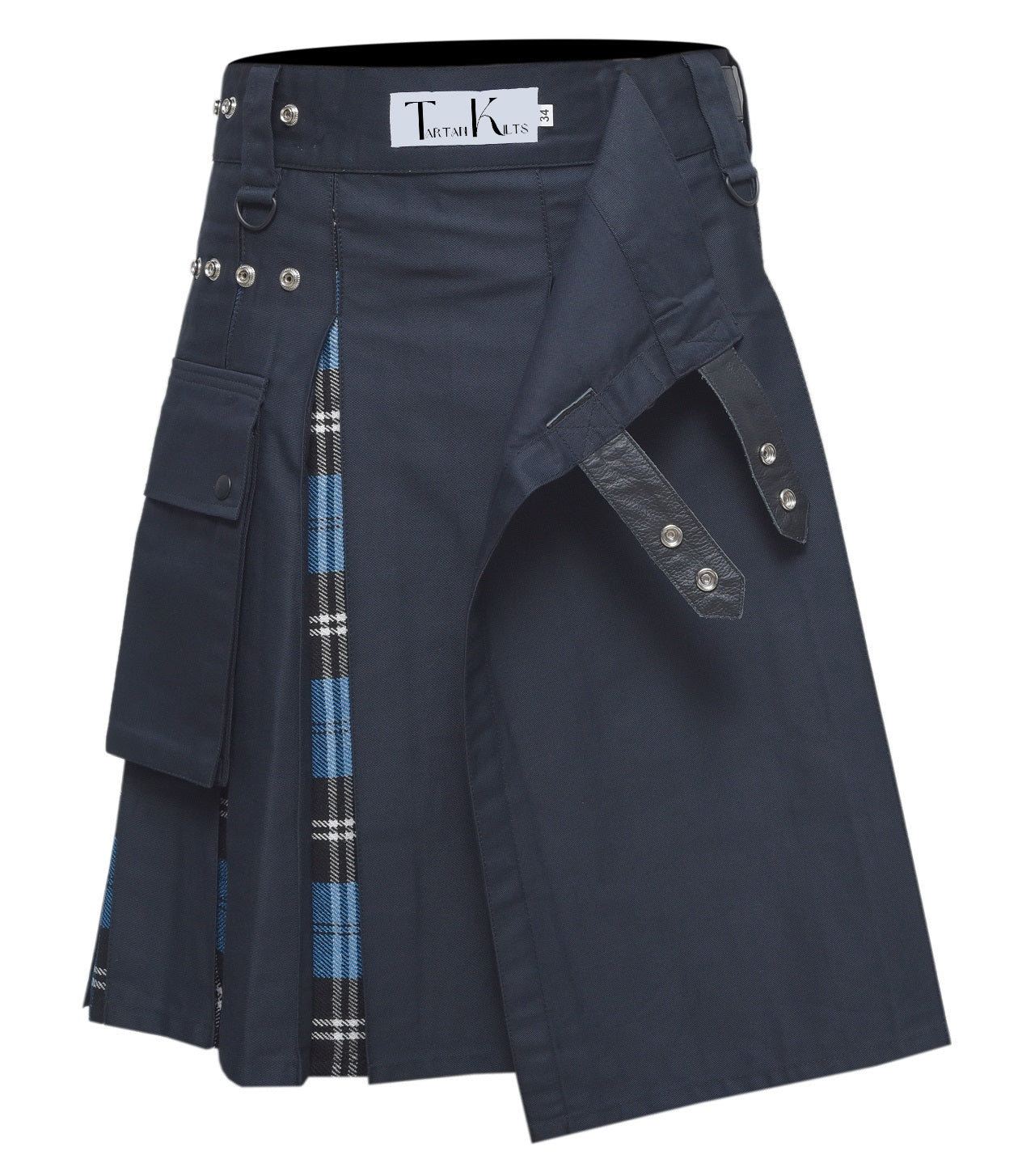 Men's Blue Ramsay Tartan Hybrid Kilt with Cargo Pockets, Utility Kilt