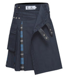 Men's Blue Ramsay Tartan Hybrid Kilt with Cargo Pockets, Utility Kilt