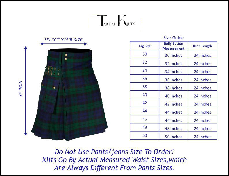 Wallace Hunting Tartan Kilt for Men's sizes