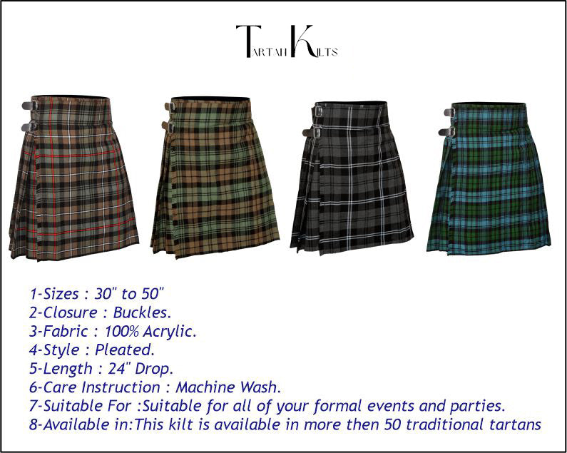 Men's 5 Yard Scottish Tartan Kilt, Highland Wedding Kilt, Mackenzie Weathered Tartan Kilt