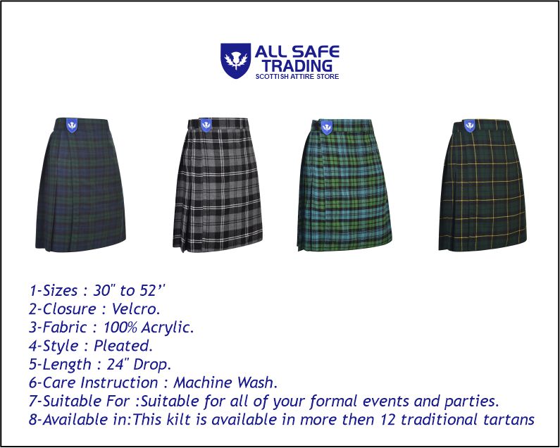 Mens Kilt for Sports, Our Golf Kilt Perfect for Traditional Scottish Clothing, Black Watch Tartan Kilt