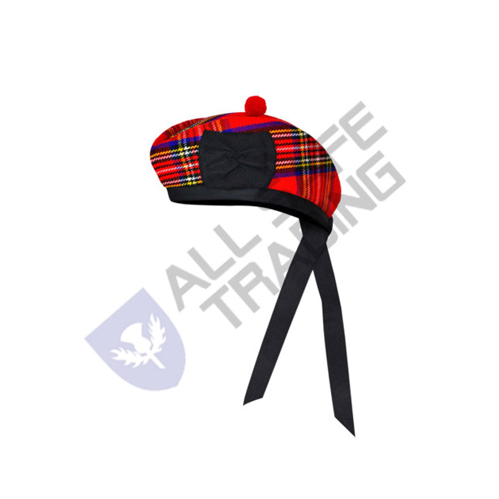 Scottish Royal Stewart Glengarry Hat with Red Pompom