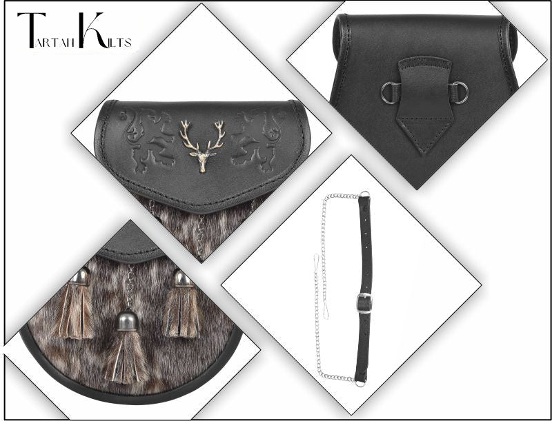 Premium Leather Sporran for Men - Ideal Kilt Accessories for Men, Scottish Kilt Sporran with Chain Belt Art # 9