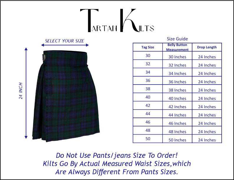 black watch tartan kilt sizes