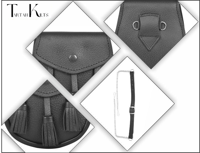 Premium Leather Sporran for Men - Ideal Kilt Accessories for Men, Scottish Kilt Sporran with Chain Belt Art # 1