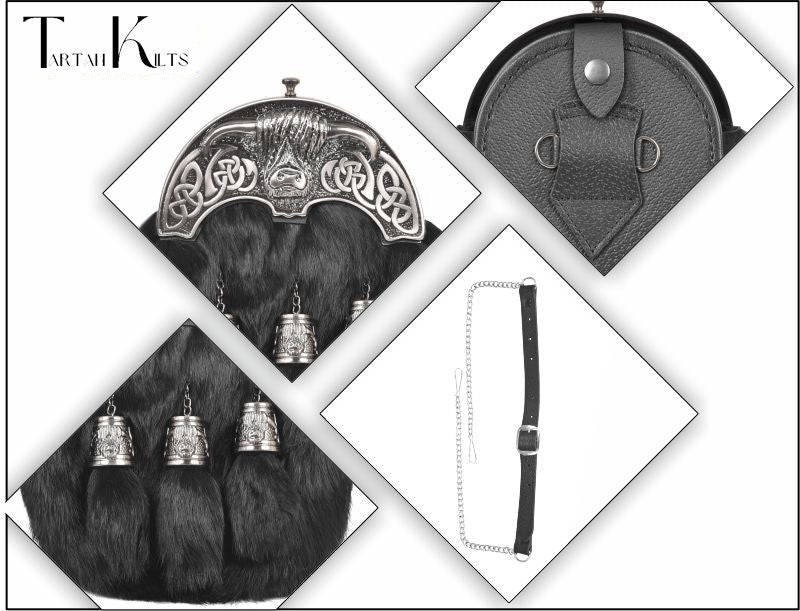 Premium Leather Sporran for Men - Ideal Kilt Accessories for Men, Scottish Kilt Sporran with Chain Belt Art # 4