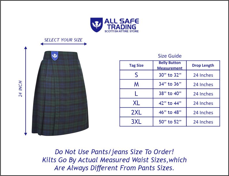 Mens Kilt for Sports, Our Golf Kilt Perfect for Traditional Scottish Clothing, Black Watch Tartan Kilt