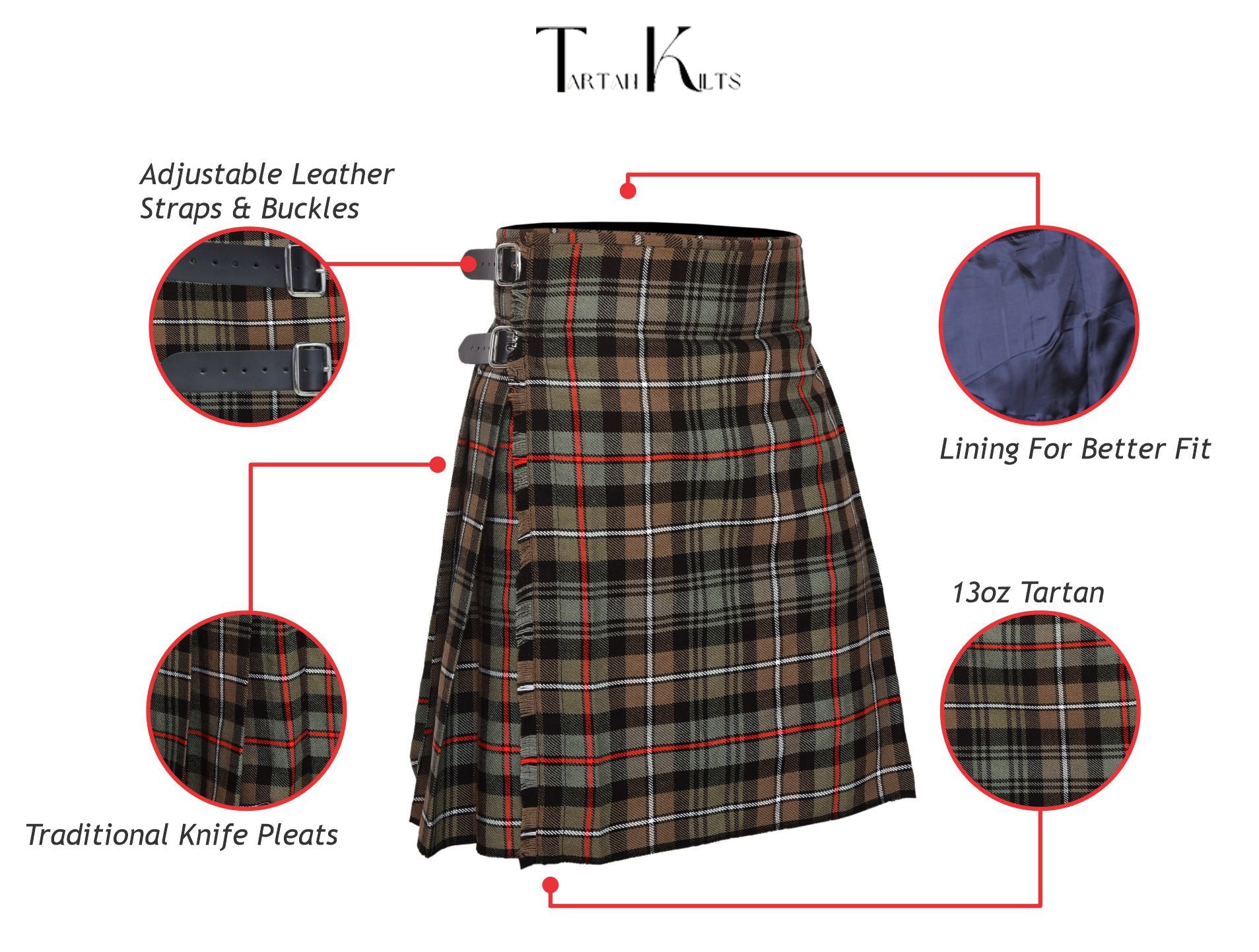 Men's 5 Yard Scottish Tartan Kilt, Highland Wedding Kilt, Mackenzie Weathered Tartan Kilt