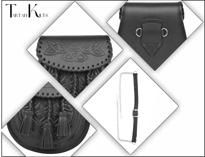 Premium Leather Sporran for Men - Ideal Kilt Accessories for Men, Scottish Kilt Sporran with Chain Belt Art # 5