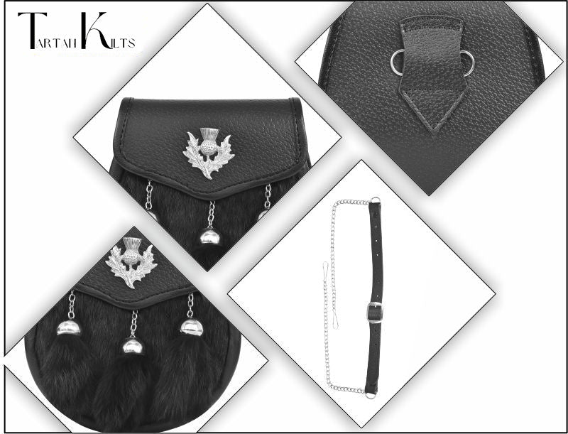 Premium Leather Sporran for Men - Ideal Kilt Accessories for Men, Scottish Kilt Sporran with Chain Belt Art # 8