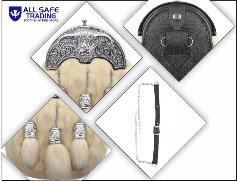 Premium Leather Sporran for Men - Ideal Kilt Accessories for Men, Scottish Kilt Sporran with Chain Belt Art # 3