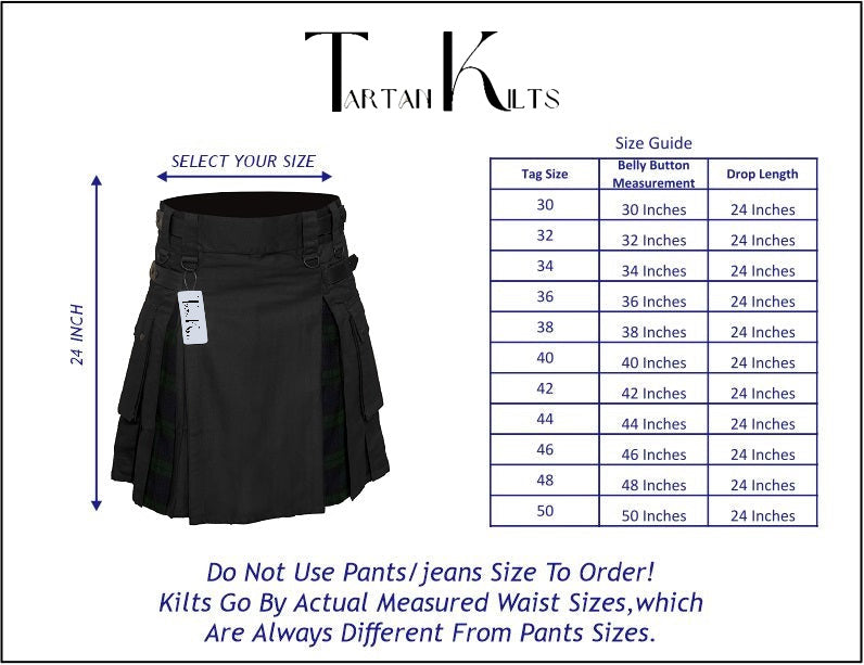 Men's Blue Ramsay Tartan Hybrid Kilt with Cargo Pockets, Utility Kilt