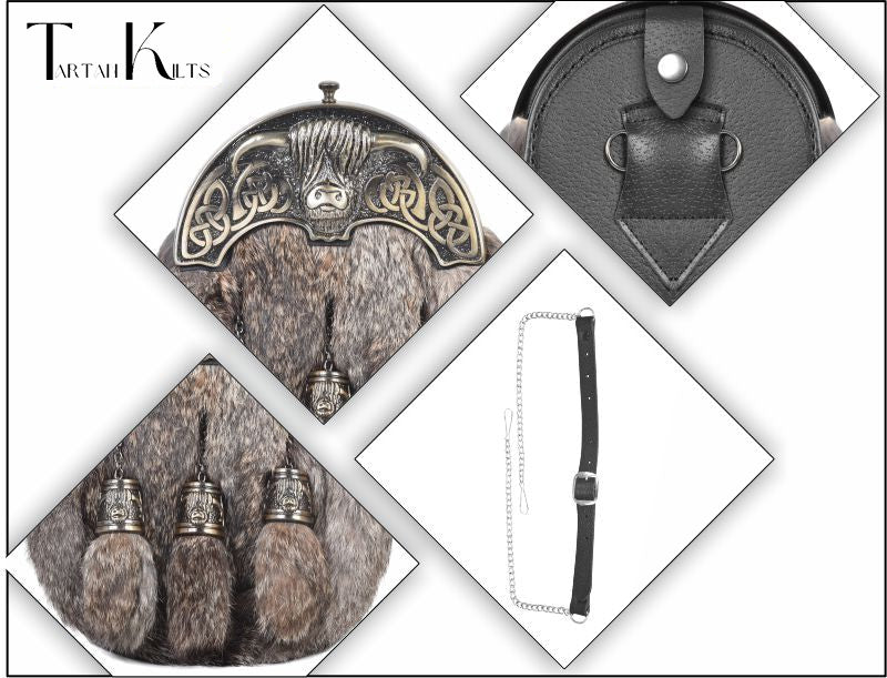 Premium Leather Sporran for Men - Ideal Kilt Accessories for Men, Scottish Kilt Sporran with Chain Belt Art # 2