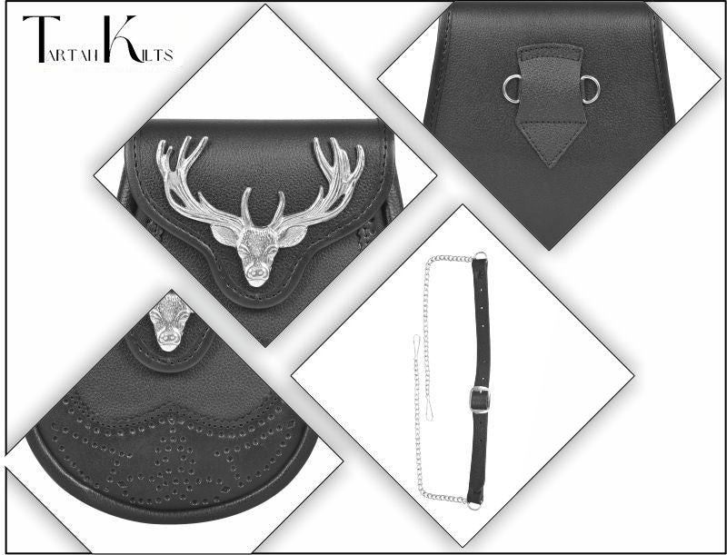 Premium Leather Sporran for Men - Ideal Kilt Accessories for Men, Scottish Kilt Sporran with Chain Belt Art # 6