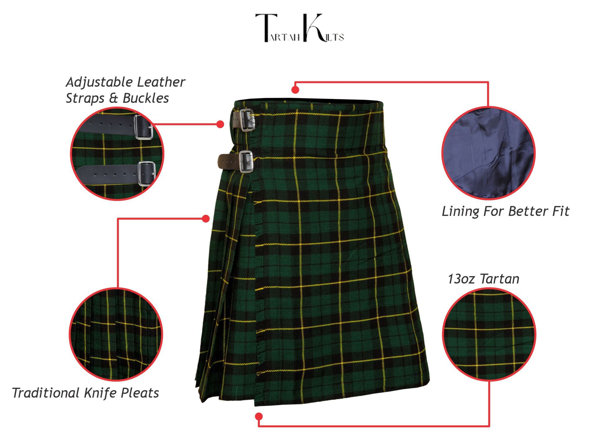 Men's 5 Yard Scottish Tartan Kilt, Highland Wedding Kilt, Wallace Hunting Tartan Kilt
