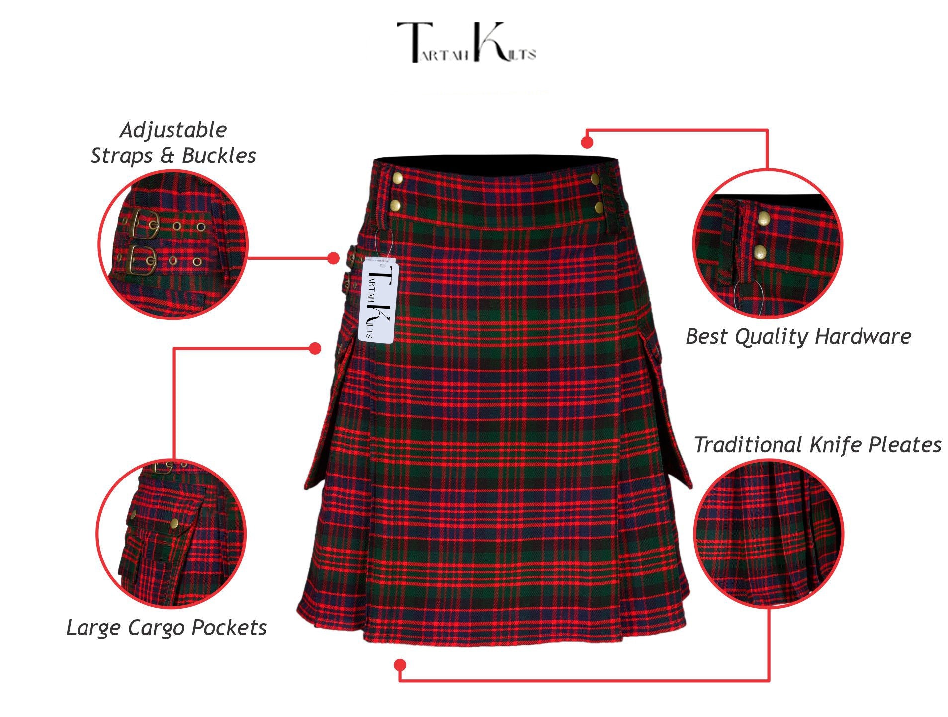 Scottish Men's Modern Macdonald 16oz Tartan Pockets Utility Kilt, Cargo Kilt