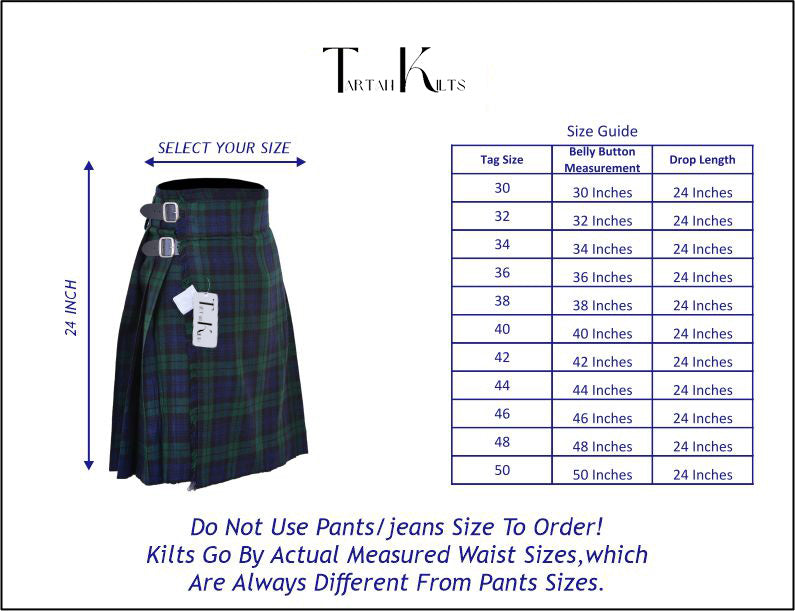 Men's 5 Yard Scottish Tartan Kilt, Highland Wedding Kilt, Black Watch Tartan Kilt