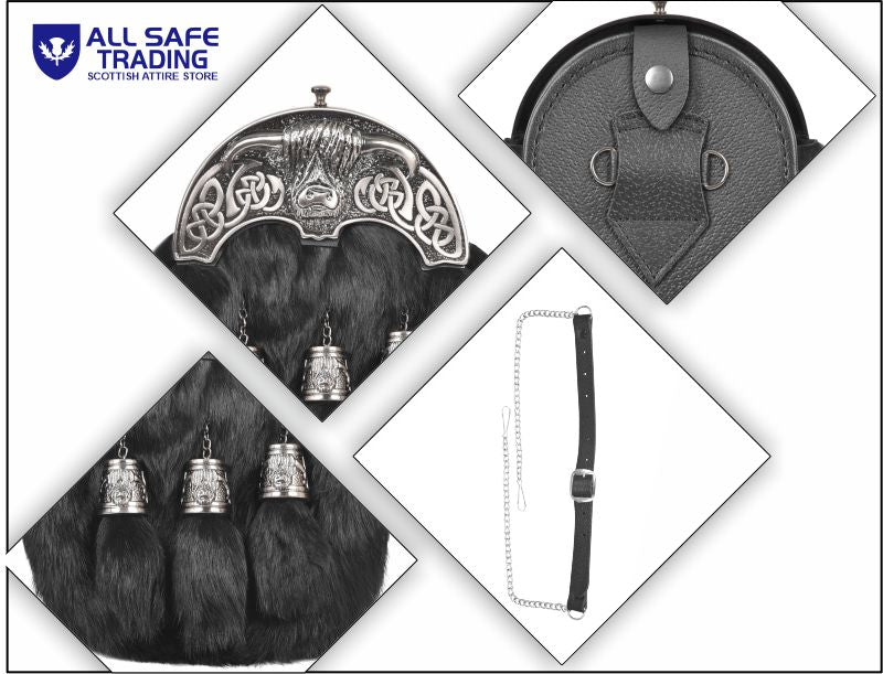 Premium Leather Sporran for Men - Ideal Kilt Accessories for Men, Scottish Kilt Sporran with Chain Belt Art # 4